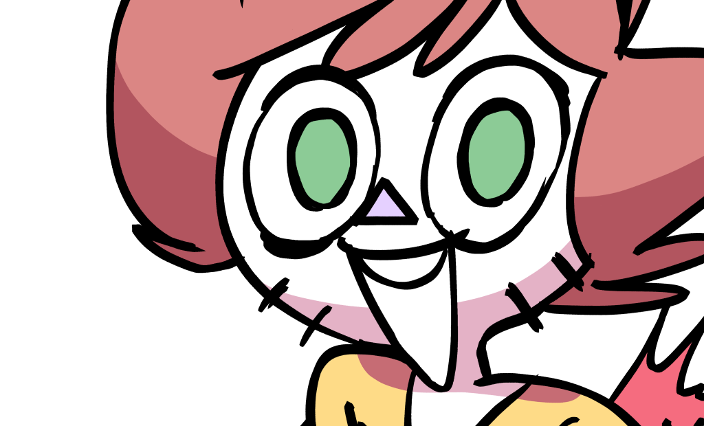 Cropped cartoony face with wide eyes