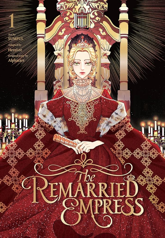 Cover of the Remarried Empress, featuring a woman in a dress on a throne