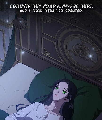 image of eris in kill the villainess lying awake in bed at night pondering what she took for granted in Kill the Villainess