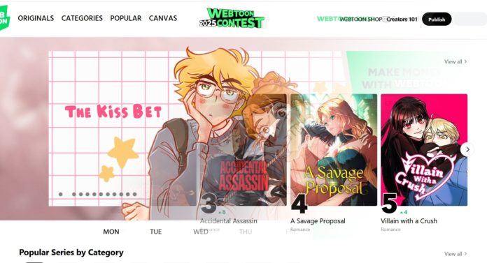 WEBTOON's top banner before and after the June 10th change.