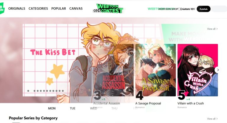 WEBTOON's top banner before and after the June 10th change.
