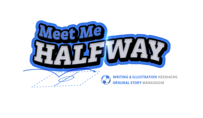 comic logo depicting the title in blue black and white with a soccer ball bouncing underneath