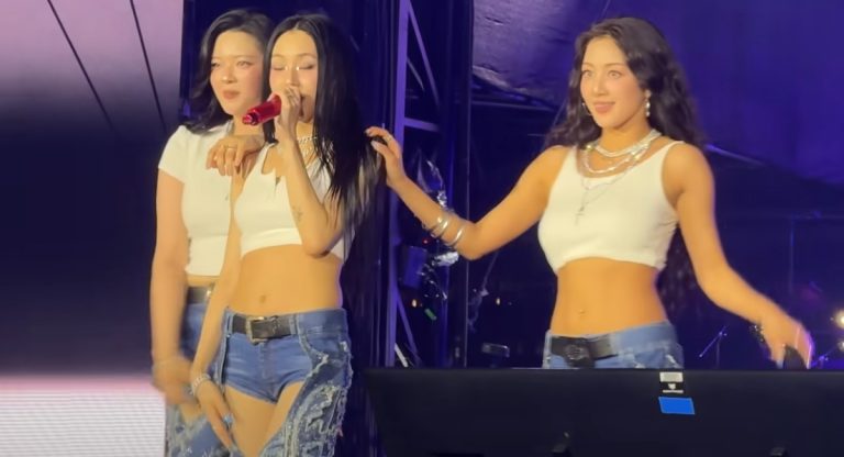 TWICE Chaeyoung, Jeongyeon, and Jihyo at Lollapalooza, screenshot from al51723 on YouTube