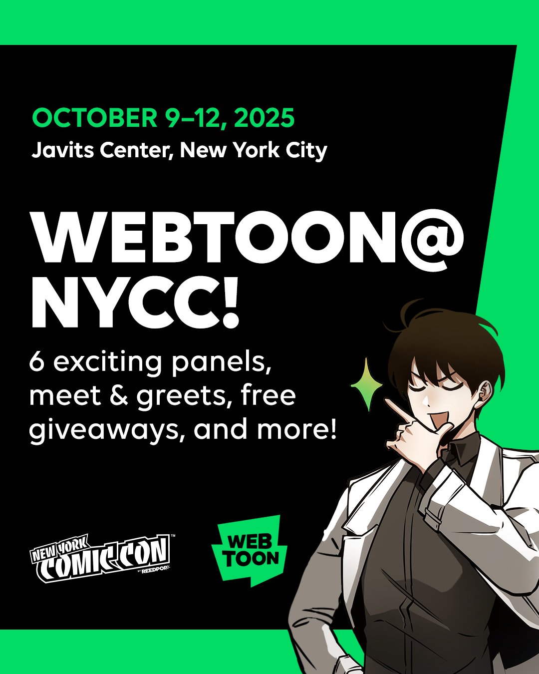 promotional image from WEBTOON about their NYCC booth and panels