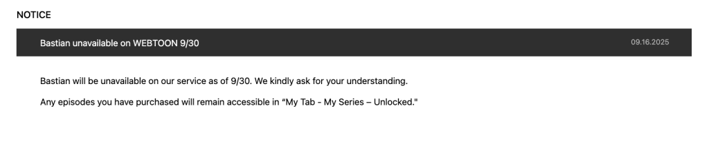 bastian discontinuation webtoon