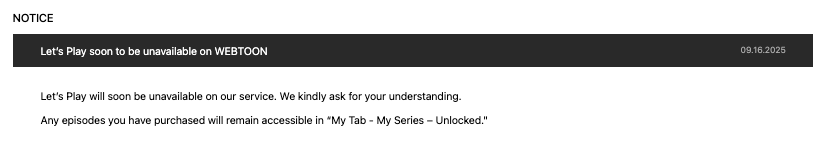 let's play webtoon discontinuation