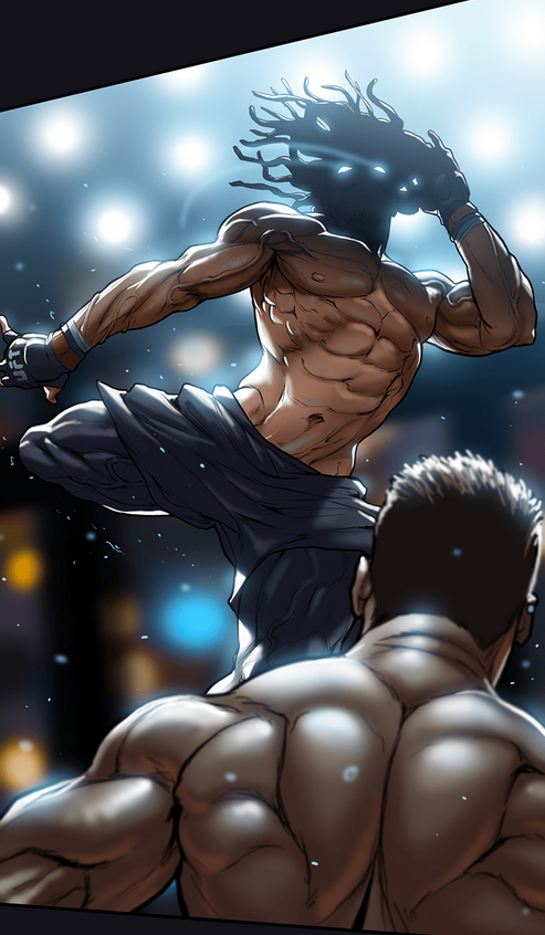 panel from the first episode of Ordeal showing Che about to hit his opponent