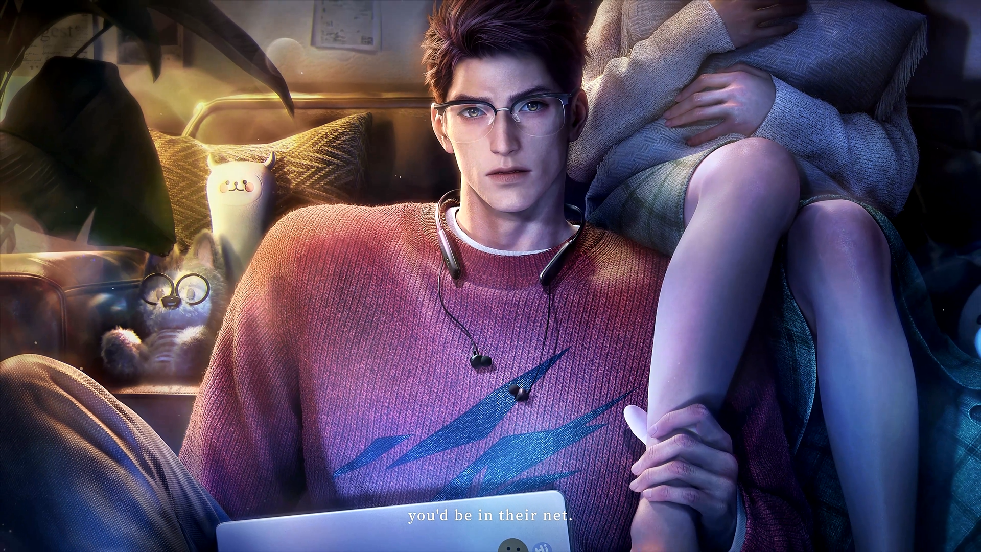 valko with main character sitting trailer love and deepspace