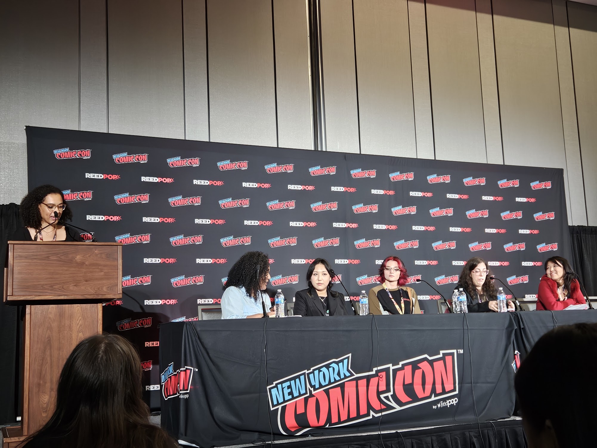 panelists at beyond borders panel. left to right: allegra frank, sonya moore, pogo, tonirenea, mirka adolfo, susan chang