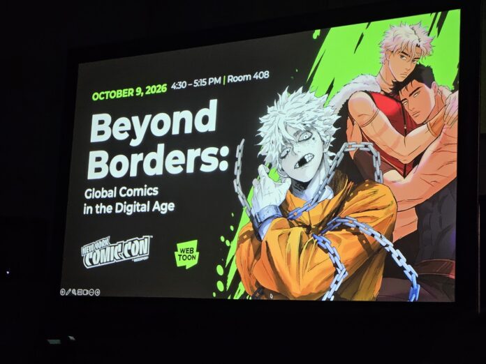 beyond borders cover image depicting a character from fog land and the lead characters from osora along with the panel title